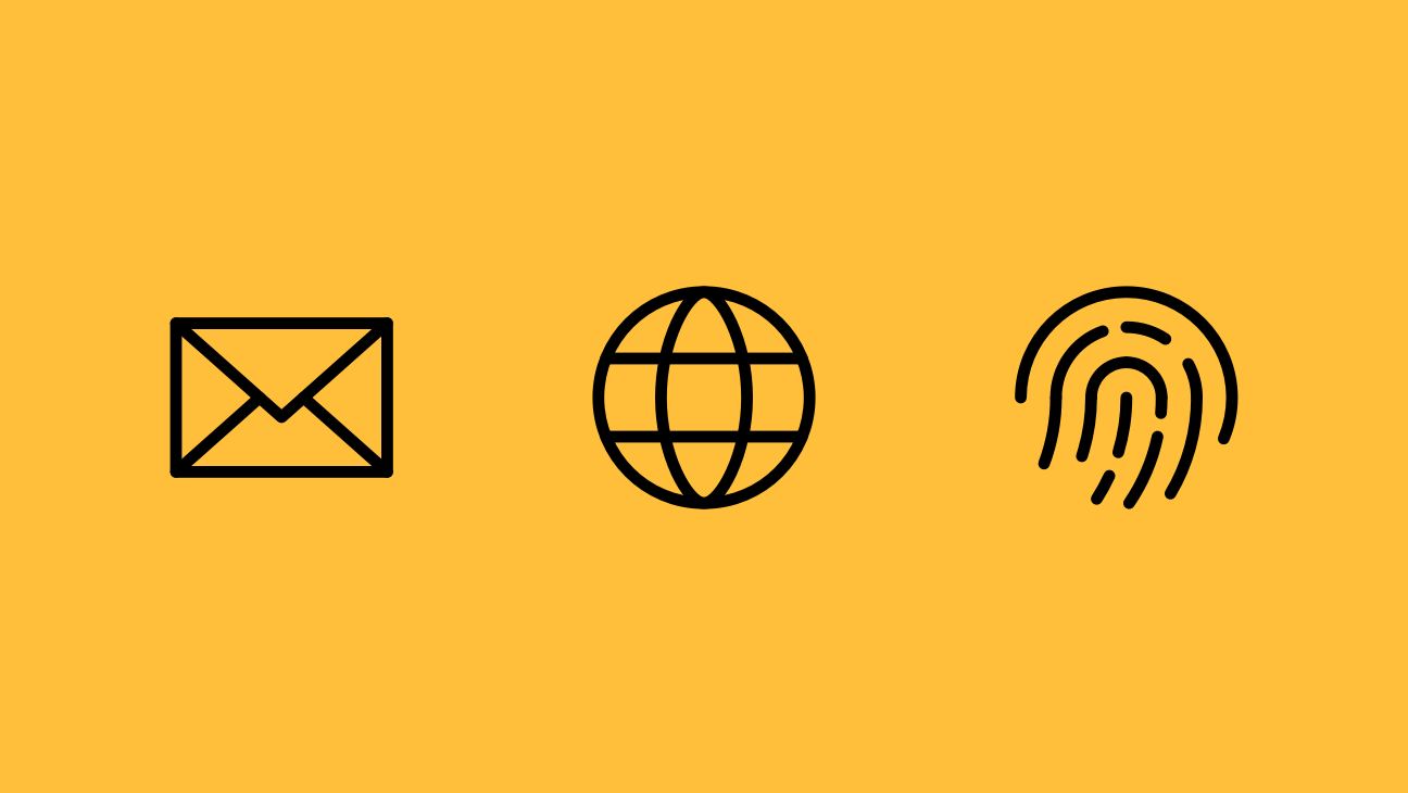 Specimens of an email icon, a globe icon, and a fingerprint icon