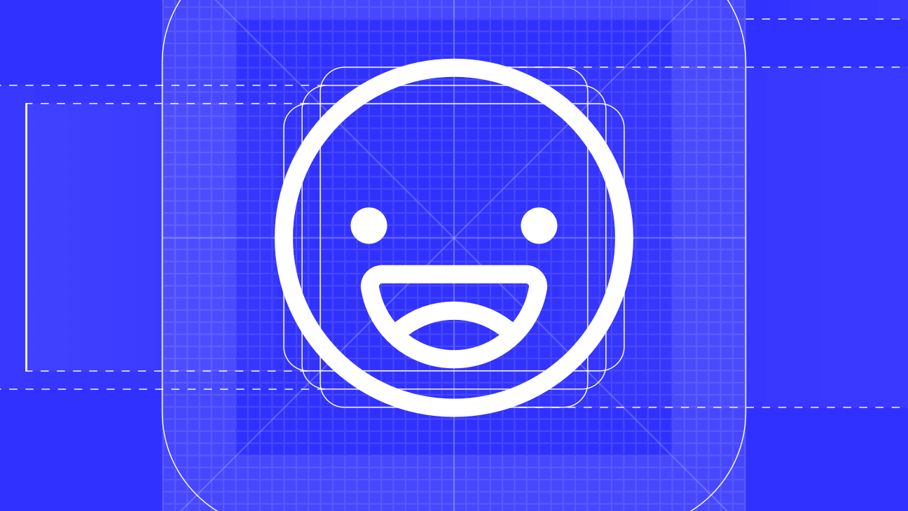 A smiley-face icon placed on a grid illustrating its proportions