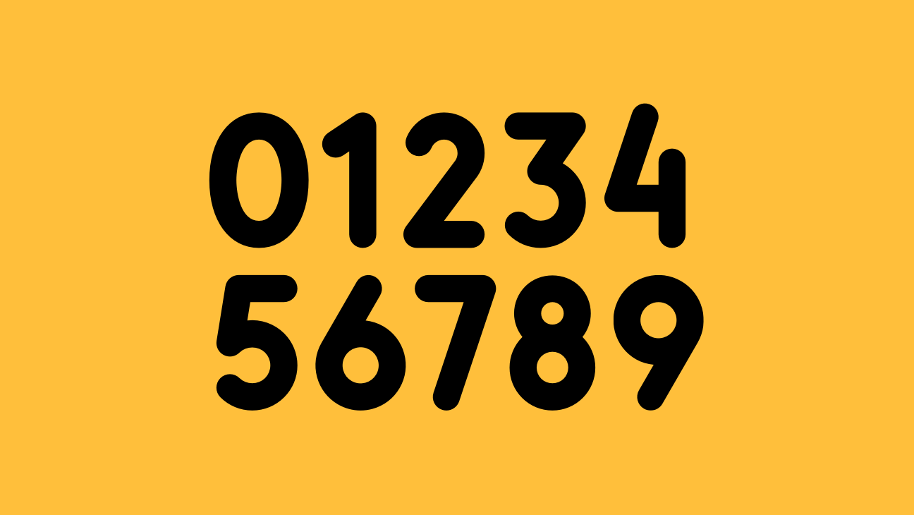 Digits zero through nine in a bubbly but slim font